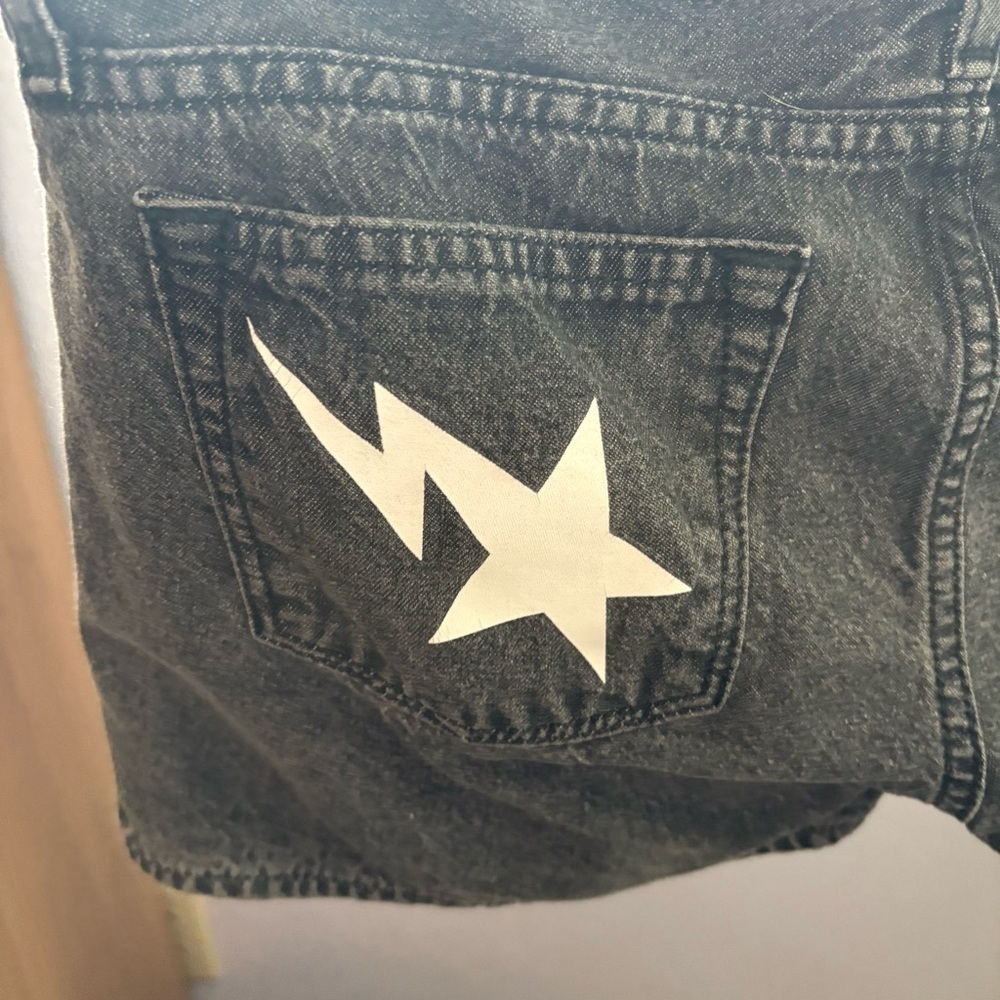 Bape Women sz S Faded Black Denim Shorts A Bathing Ape BAPESTA Striped Low Rise - Picture 5 of 14